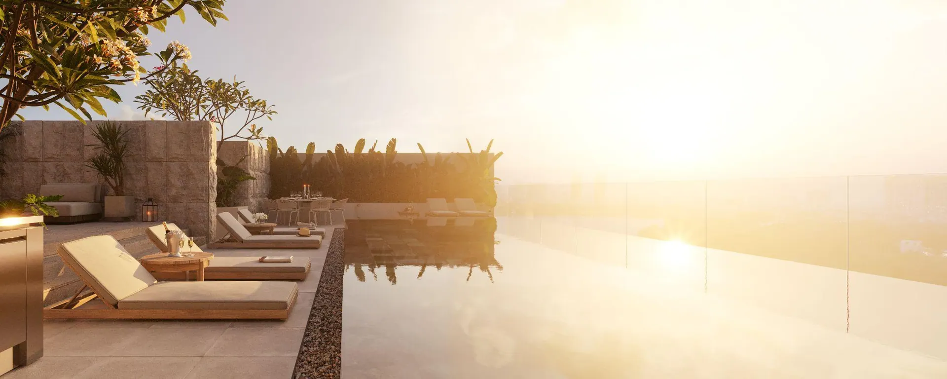 The rooftop infinity pool at sunrise