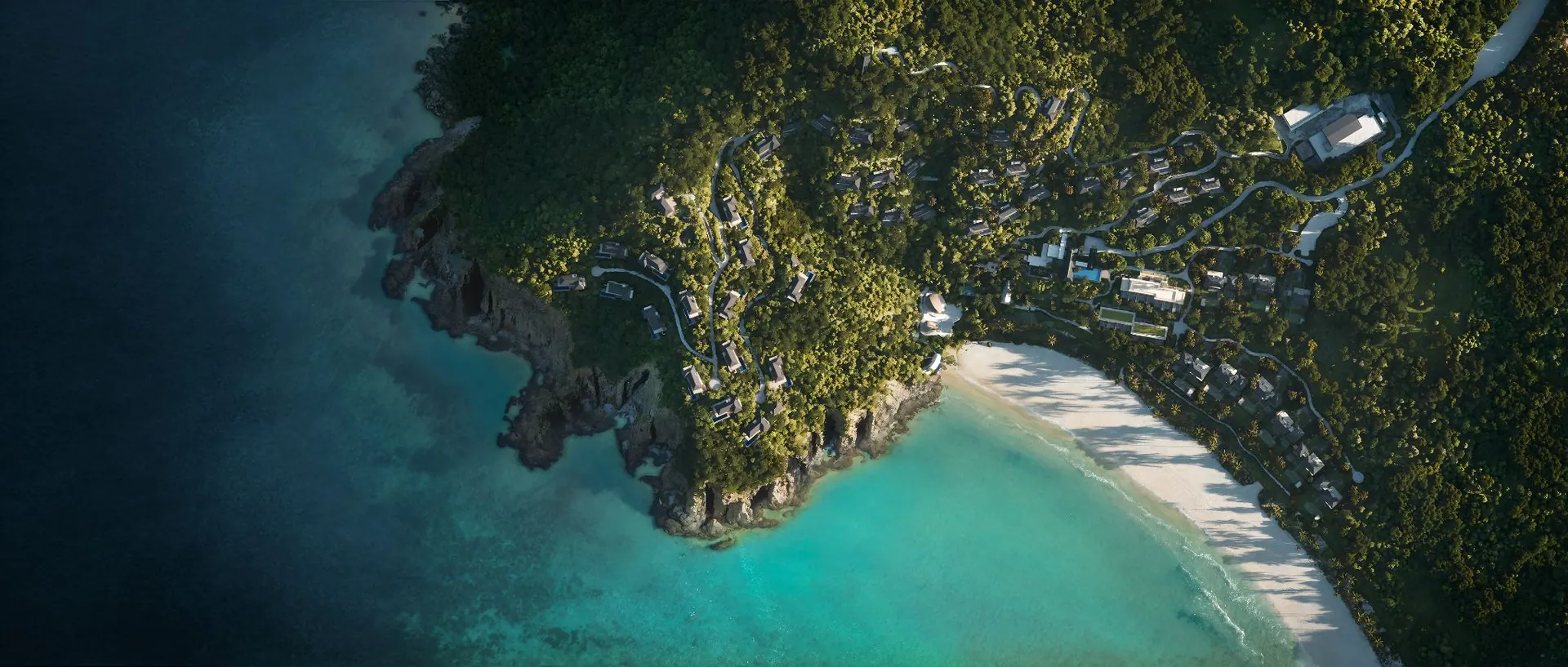 The bay and beach of Bai Nom from directly above