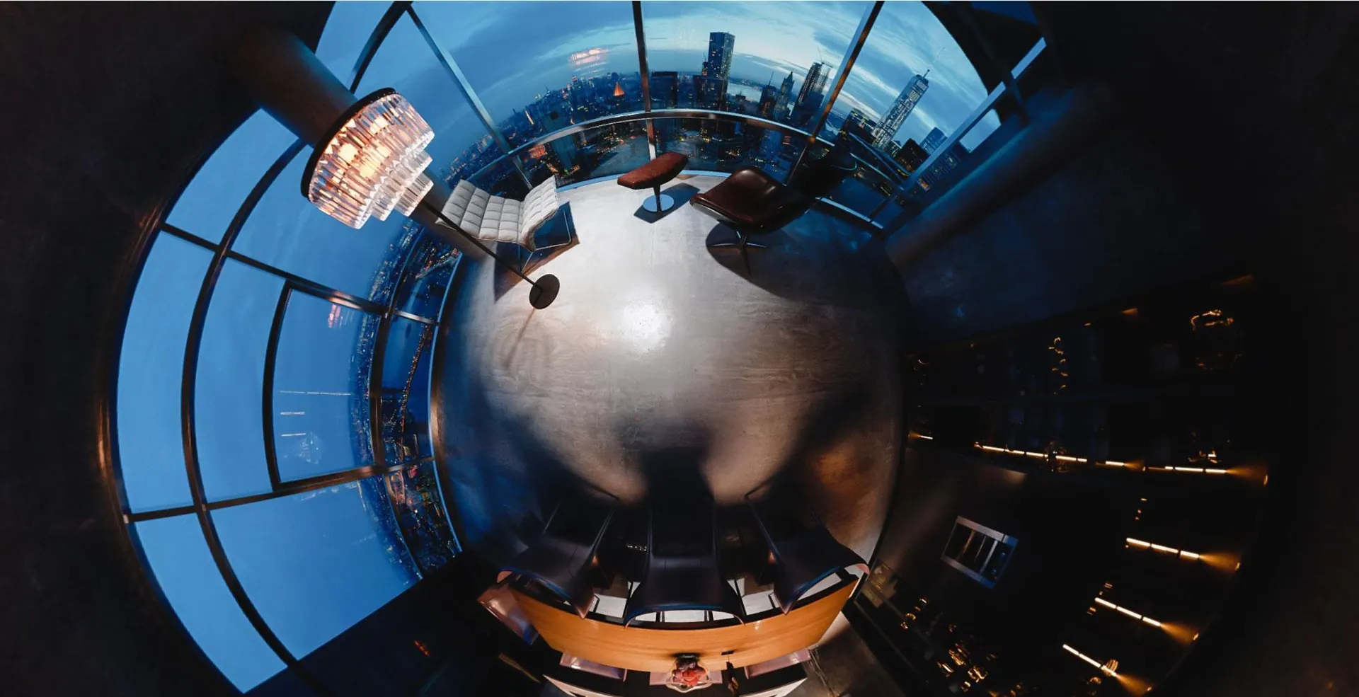VR 360: a spherical panorama of a penthouse living room