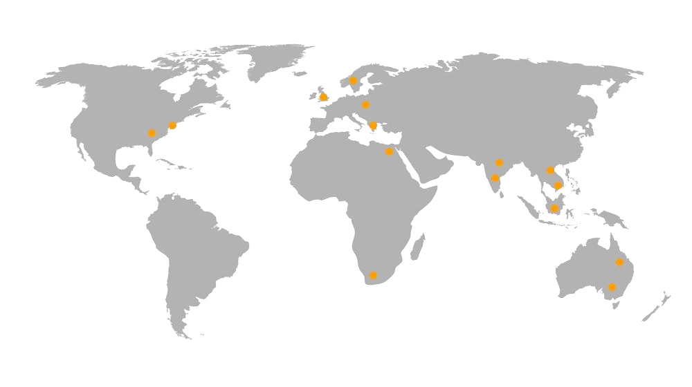 World map marking the countries where 4pixos has delivered projects
